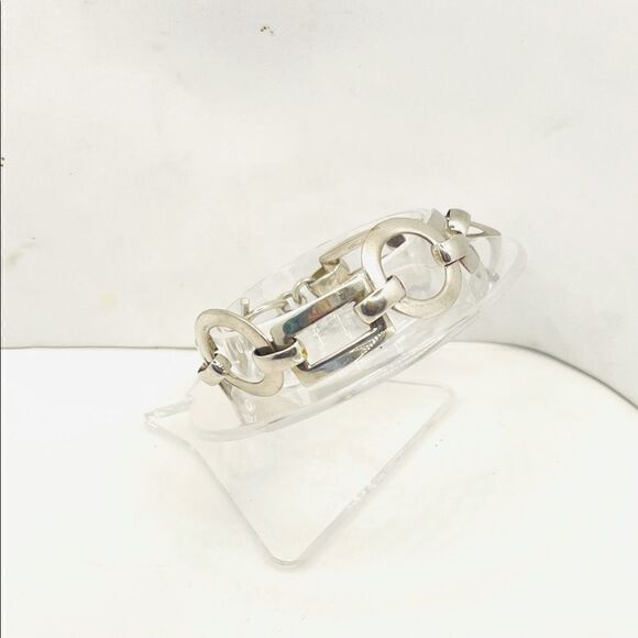 VINTAGE STERLING SILVER Circle and Rectangle Geometric Link Bracelet - Picture 3 of 5